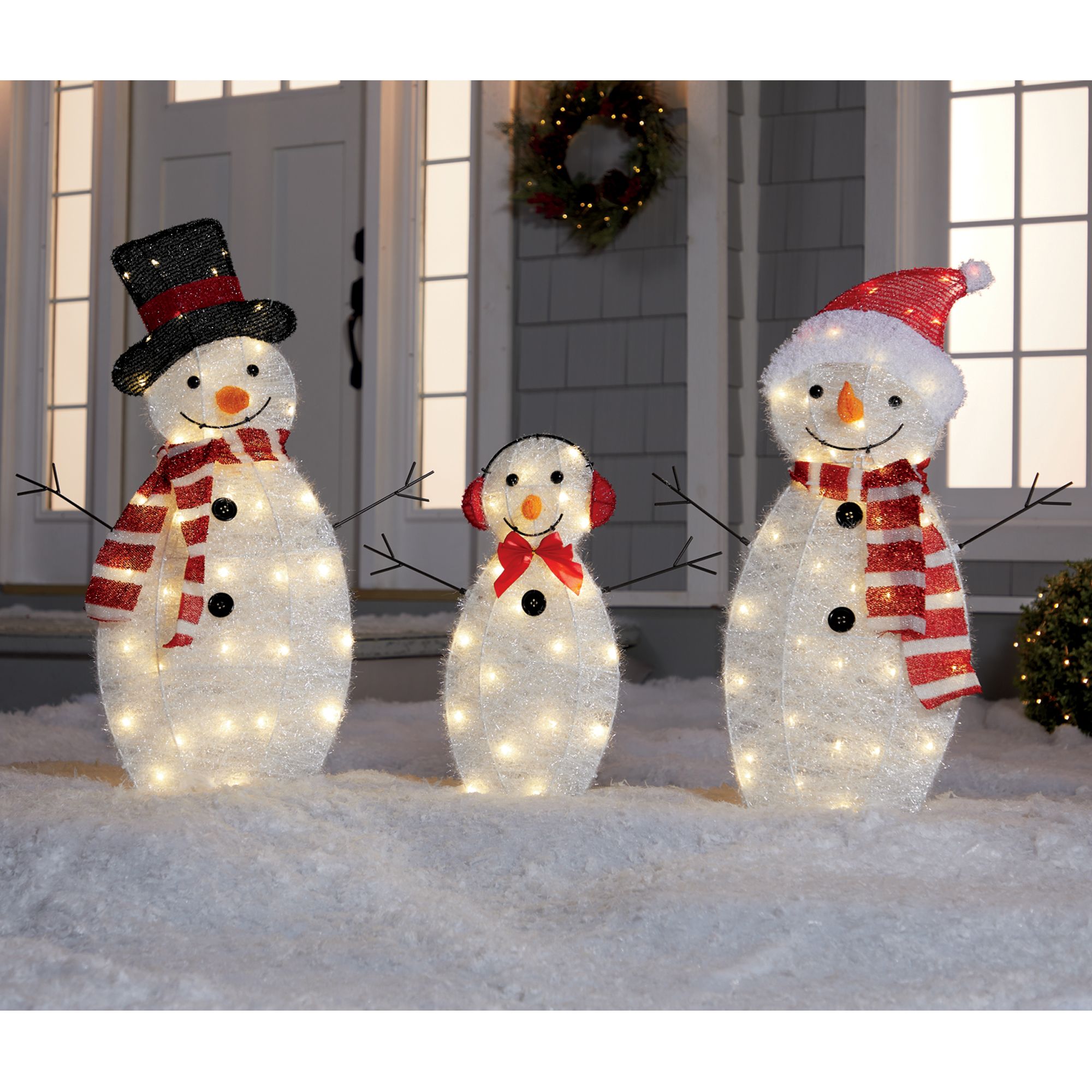 室外用  スノーマン☆LED 3-Piece LED Snowman Family | Stoneberry