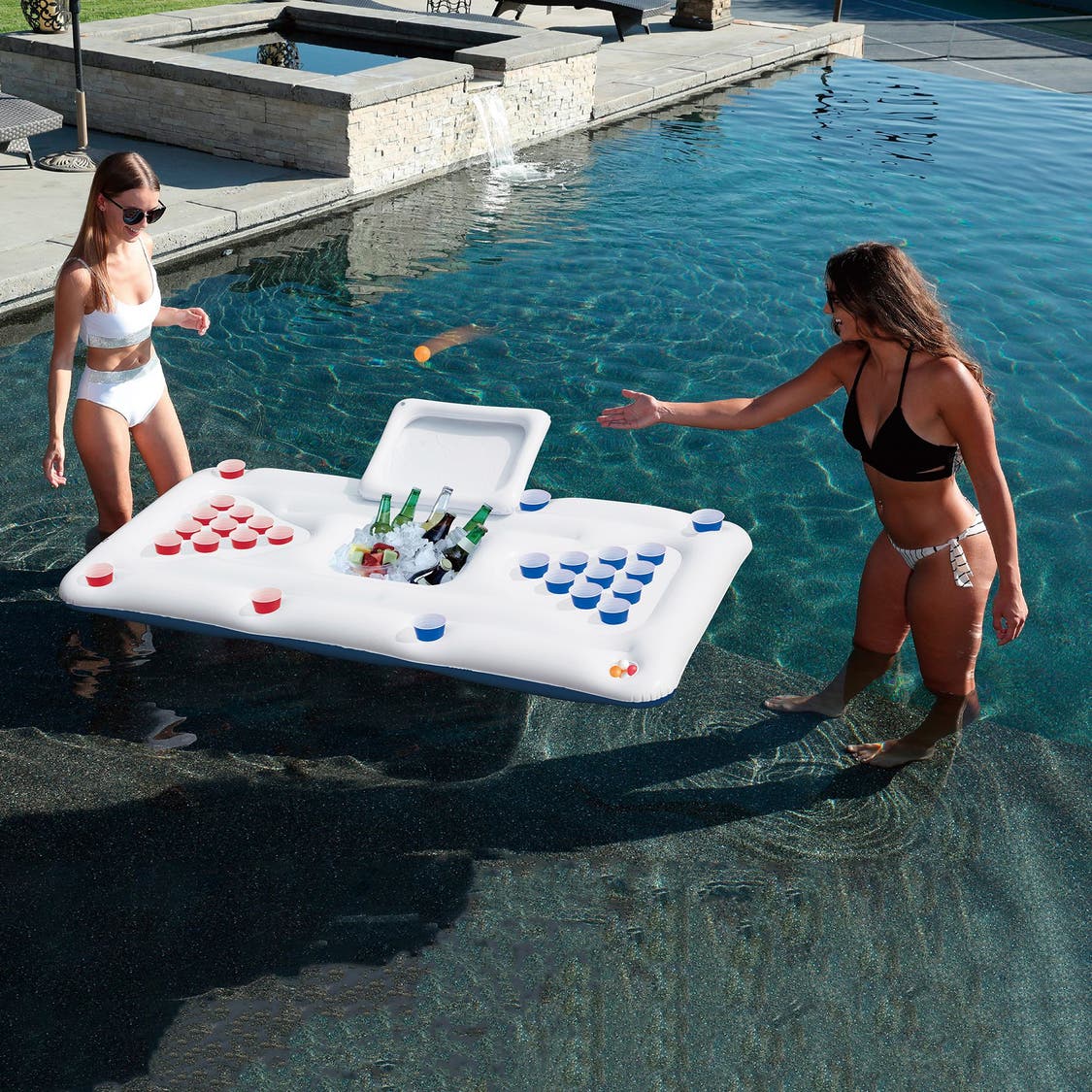 Northlight Floating Swimming Pool Pong Game with Built In Cooler