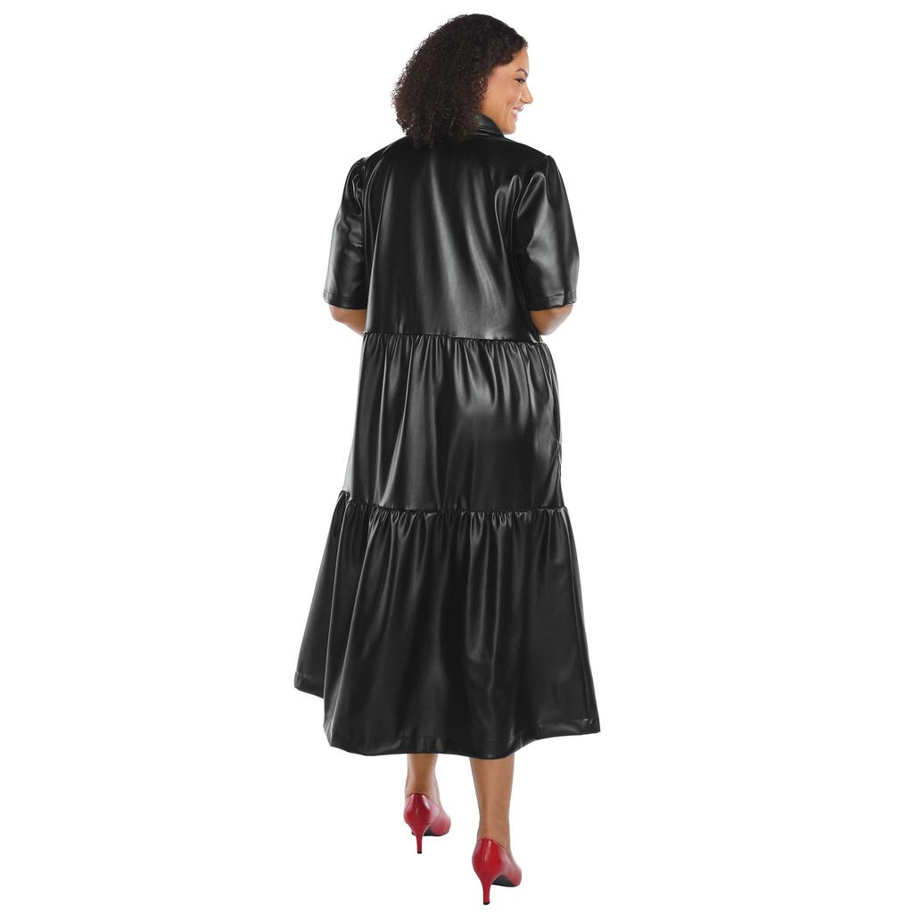 faux leather tiered dress Masseys® Midi sophisticated color.